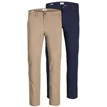 Jack & Jones Men's Slim Fit Chino Trousers 2-Pack - Marco Dave, Navy & Beige, Size 34W/32L