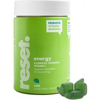 Reset Energy Lime Gummies - Suplemento de vitaminas para la energía con guaraná, cafeína natural y prebióticos