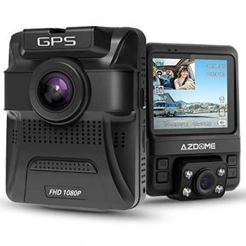 AZDOME Cámara de Coche de Dual Lente Frontal Exterior HD 1080P y Trasero Interior 720P con GPS, Dashcam Grabadora Dash Cam de Ángulo Amplio 170° con G-Sensor,Detección de Movimiento,Grabación en Bucle