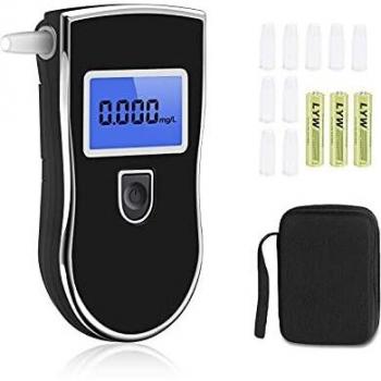 ASCOZY Alcoholimetro Digital Homologado, Profesional Sensor Semiconductor Probador de Alcohol con Pantalla LCD, 10 Boquillas, 3 baterías AAA