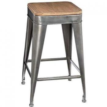 Juego de 2 Taburetes Bajos de Bar 'Joris' Gris - Metal y Madera