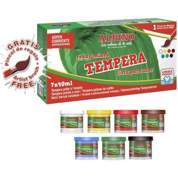 Alpino Set de Témperas y Pincel con 7 Colores Brillantes de 40ml y Pincel Lavable incluido