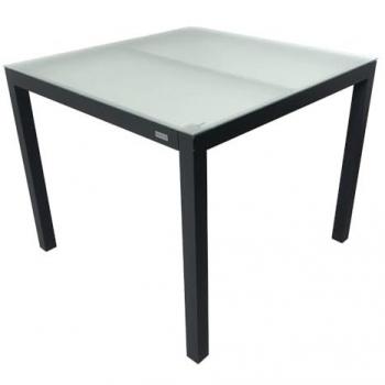Mesa de Jardín Cuadrada Benidorm en Aluminio Gris Antracita y Cristal Glacé - 90x90 cm, 74 cm de Altura, Peso: 15.5 kg