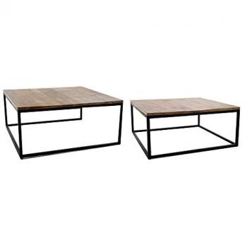 Juego de 2 mesas DKD Home Decor Marrón Negro 90 x 90 x 40 cm, material: Madera de Mango y Metal, incluye 2 piezas