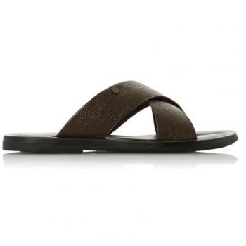 Dune London Frank Brown Leather Slip-On Sandals for Men - Size UK 9