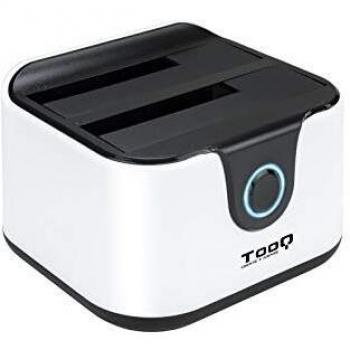 Tooq TQDS-802BW - Base de conexion Docking Station con Doble Bahia SATA para Discos de 2.5 y 3.5, USB 3.0 y USB 2.0 Host, Funcion Clone Offline, Color Blanco