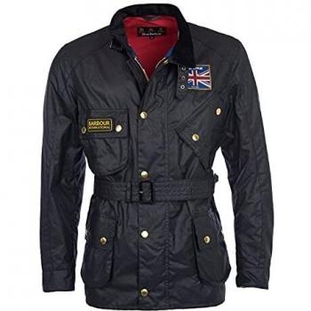 Chaqueta de Cera Negra Barbour Internacional con Bandera Union Jack para Hombre - Talla S