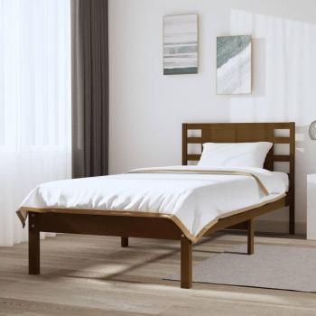 Estructura de cama de madera maciza de pino en color marrón miel, dimensiones 100x200 cm