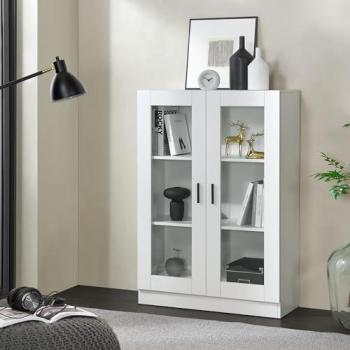 Vitrina Sorø Blanca con 2 Puertas y 3 Compartimentos de Cristal y Aglomerado - 115 x 80 x 31 cm