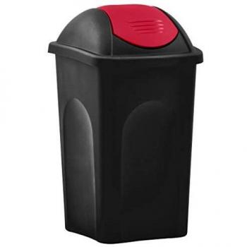vidaXL Cubo de basura con tapa oscilante 60 L negro y rojo