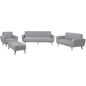 Conjunto de Sofás Tapizado en Tela Gris 3 + 2 + 1 Plazas con Reposapiés y Función Cama Florli