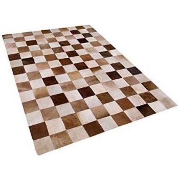 Alfombra de Cuero Marrón y Beige a Cuadros 140 x 200 cm Estilo Rústico Solmaz