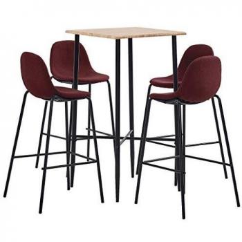 vidaXL Conjunto de Mesa Alta de Cocina con Taburetes Mesita y Sillas Elevadas Barra para Desayuno Salón Casa con Tapicería de Tela Rojo Tinto 5 Piezas