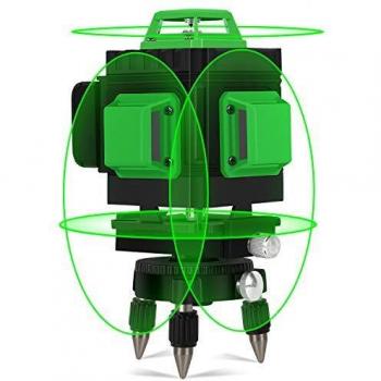 Nivel láser Autonivelación, Kraumi 4 X 360°Línea Laser 30M líneas cruzadas horizontales y verticales Línea de rayo láser verde IP54, Múltiples soportes, 360° Giratorio, Maleta profesional