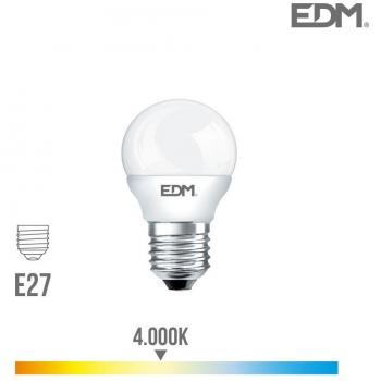 Bombilla esférica LED E27 7W 600lm 4000K luz día Ø4,5x8,2cm EDM