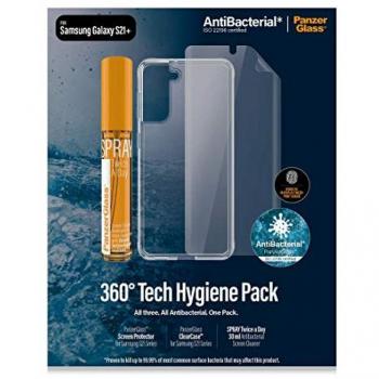 Pack de Protección 360º PanzerGlass para Samsung Galaxy S21 Plus - Protector de Pantalla TPU, Funda Protectora y Spray Limpiador Antibacteriano 30ml