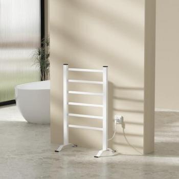 Radiador Toallero Eléctrico Savitaipale 100W con 6 Barras de Aluminio, Dimensiones 85x55cm, Blanco, Pared o Independiente