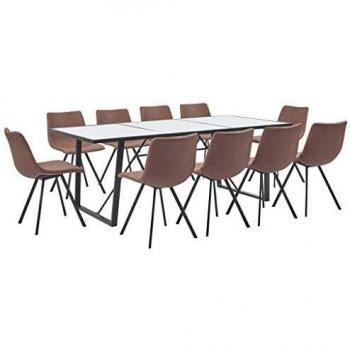 vidaXL Juego de Comedor 11 Piezas Cuero Sintético Mobiliario Interior Casa Hogar Robusto Duradero Resistente Funcional Práctico Útil Marrón Intermedio