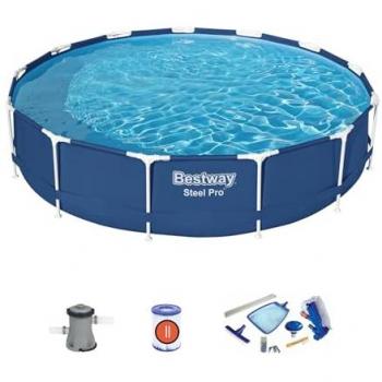 Pack Piscina Desmontable Redonda Bestway Steel Pro 396x84 cm con Depuradora de Cartucho 2.006 L/h y Kit de Mantenimiento