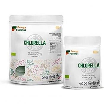Energy Feelings Chlorella en Polvo Ecológica | Alga Chorella Orgánica | Detox Hígado y Colon | 60% Proteína Vegetal | Sin Gluten | Sin Lactosa | 200g