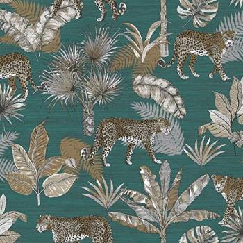 Papel de Pared Leopardo Dutch Wallcoverings Color Azul y Beige, Gris y Beige