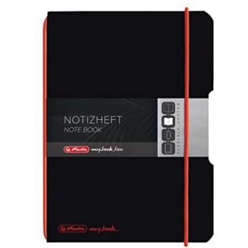 Cuaderno Herlitz my.book flex A6, 40 hojas, cubierto de PP, negro, con cierre elástico y papel cuadriculado