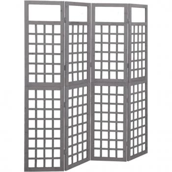 vidaXL 4-Panel Room Divider/Trellis Solid Fir Wood Grey 161x180 cm