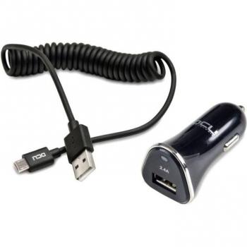 DCU Tecnologic Pack Cargador Coche USB 2.4A + Cable Micro-USB Rizado 1.5m