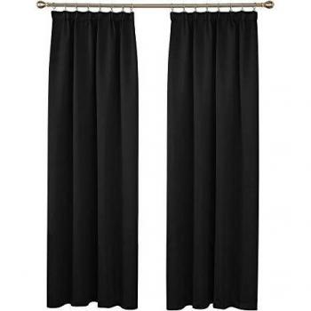 Deconovo Cortinas Fruncidas Termicas Aislantes Dormitorio Decoración Ventanas para Habitacion Moderna con Bolsillos 2 Piezas 117 x 229 cm Negro