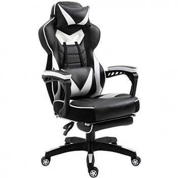 Vinsetto Silla Racing Silla Ergonómica de Escritorio para Oficina Regulable en Altura Reclinable Respaldo con Reposapiés Reposacabezas Cojín Lumbar Ruedas 65x70x118,5-128,5 cm Blanco