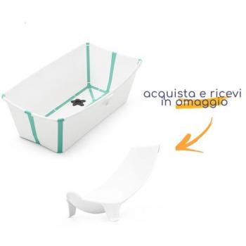 Stokke Flexi Bath Foldable Baby Bathtub with Heat-Sensitive Drain Plug and Newborn Support - White Aqua