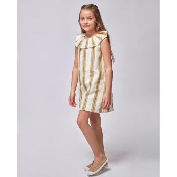 Vestido de rayas con cuello volante verde para niña
