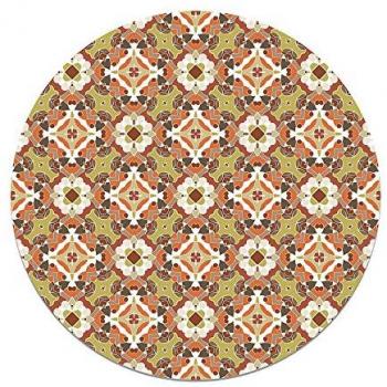 Alfombra Vinílica Redonda Hidráulico Oriental Naranja 190x190 cm - Antideslizante e Ignífuga para Cocina y Salón