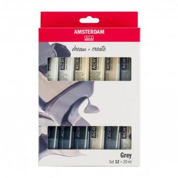 Set de Pinturas Acrílicas AMSTERDAM en Tonos Grises - 12 x 20 ml - Resistente al Agua