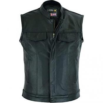 RS Chaleco Hombre Cuero Motero Chaleco de moto de cuero genuino negro K-10