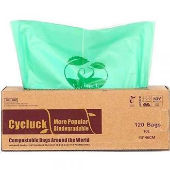 Cycluck 120 Bolsas 10L Bolsa de Basura ecológica 100% Biodegradable y Compostable con EN 13432