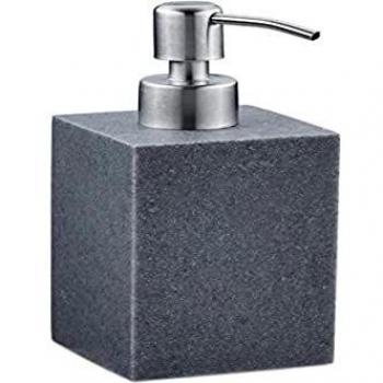 Relaxdays Dispensador de jabón 300 ml, Recargable, para baño, Cocina, dispensador de jabón líquido, Cuadrado, poliresina, Bomba de Acero Inoxidable, Color Gris