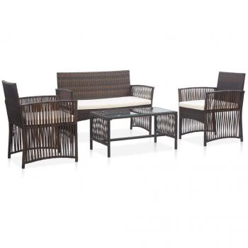 4-Piece Brown Poly Rattan Garden Lounge Set with Cushions