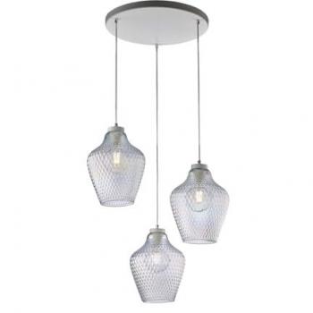 Lámpara de suspensión Maya 3 luces hierro lacado blanco vidrio soplado transparente iridiscente