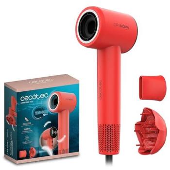 Secador de Pelo Cecotec DryNova Rojo Compacto 1600W Motor Brushless Ionizador con Difusor y Concentrador, 4 Niveles de Temperatura