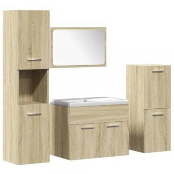 Juego de muebles de baño 5 piezas madera ingeniería roble Sonoma