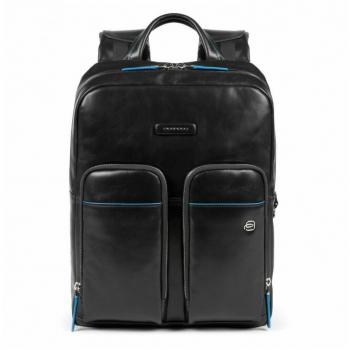Mochila de hombre Piquadro Blue Square Revamp para portátil de 14, en piel negra, cuadrada