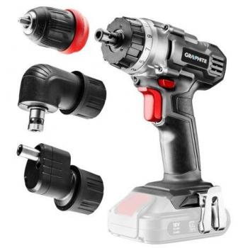 Taladro atornillador inalámbrico Energy+ 18V, mango removible de 10 mm, incluye adaptador angular y accesorio