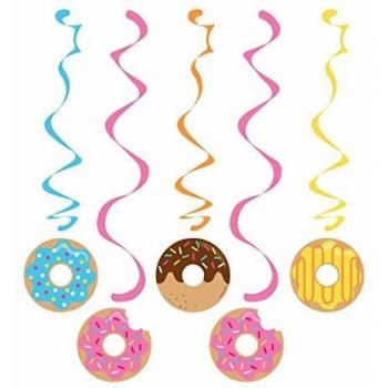 Creative Converting Donut Party Dizzy Danglers Colorido Donuts Colgantes remolinos-5 Pcs, Papel, Multicolor