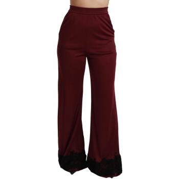 Dolce & Gabbana Black Lace High Waist Wide Leg Maroon Pants - IT40|S, Female, Red, Size: XS