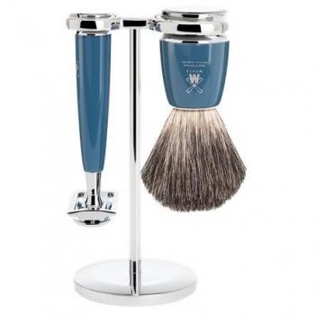 Set de Afeitado Mühle Rytmo con Brocha de Tejón Puro y Maquinilla, Mango de Resina Noble Color Azul
