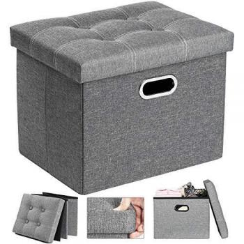 COSYLAND Baúl Puff Taburete para Almacenaje Plegable,33 * 43 * 33cm Capacidad 39L,Puff Almacenaje Negro,Reposapiés Taburete de Almacenamiento Puff,Ottoman Storage Carga máx 200kg