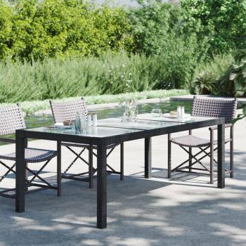 vidaXL Garden Table Black 190x90x75 cm Tempered Glass and Poly Rattan