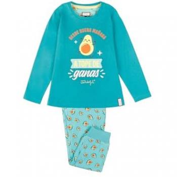 Pijama A Tope Turquesa de Manga Larga para Niña Aznar Innova