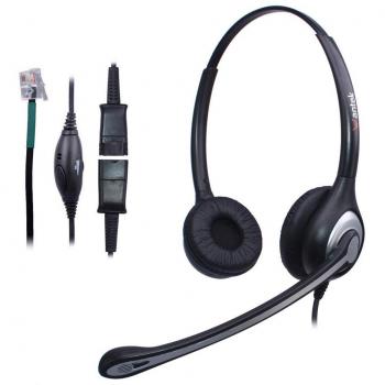 Auriculares Teléfono Fijo RJ9 Dual, Micrófono con Cancelación de Ruido, Quick Disconnect, WANTEK Cascos con Control de Volumen para ShoreTel Plantronics Polycom NEC Nortel Norstar Meridian